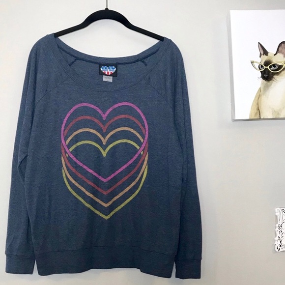 Junk Food Clothing Tops - Junk Food Rainbow Heart Print Long Sleeved Top